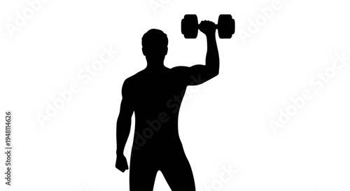 A black silhouette of a man performing a dumbbell press exercise, showcasing strength and fitness.