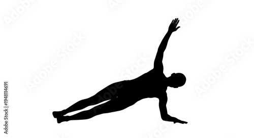 Silhouette of a person performing a side plank exercise on a white background, demonstrating core strength and balance.