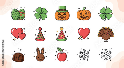 Holiday icons festive symbols and illustrations