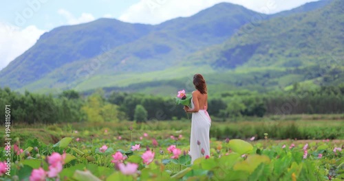 Woman In Lotus Pond, Tra Ly Duy Xuyen Quang Nam Vietnam Scenic Landscape