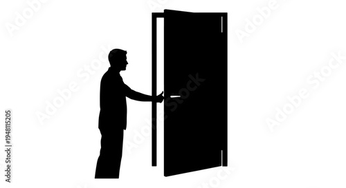 A silhouette of a person opening a door.