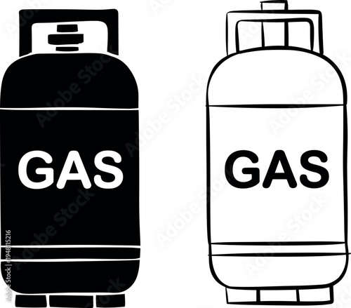 Gas cylinders vector illustration, black and white flat design