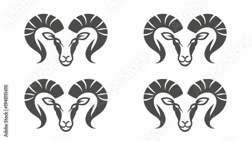 Four identical vector illustrations, each depicting a stylized ram's head with curved horns on white