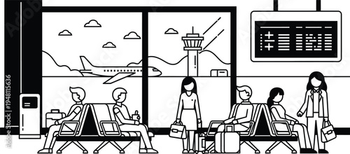 airport terminal, people waiting, travel