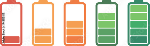 Battery level indicators in different colors vector illustration