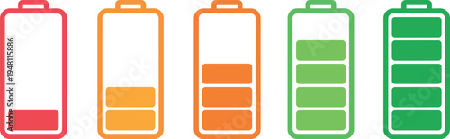Battery level indicators in different colors vector illustration