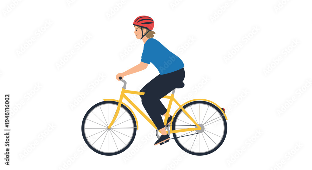 Naklejka premium Woman in Helmet Riding Yellow Bicycle on White Background