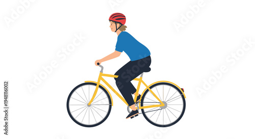Woman in Helmet Riding Yellow Bicycle on White Background