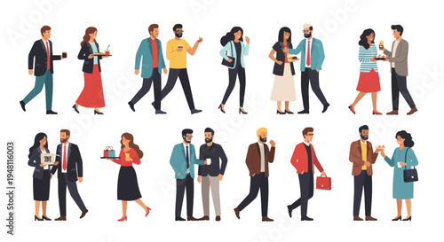 Diverse Business People in Casual Conversation and Walking