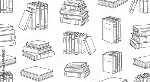 Black and white of stacked books line book piles book stacks