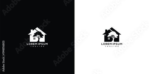 House Logo with Tree and Letter B - Real Estate Nature Branding.