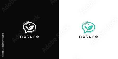 Nature Chat Logo Leaf in Speech Bubble Eco-Friendly Communication.