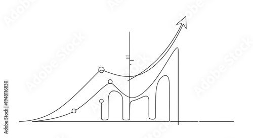 Upward trending financial graph with bars and arrow, business growth concept