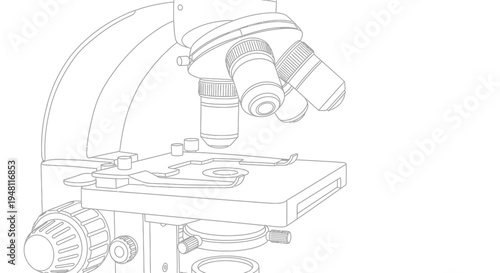 Scientific Microscope Line Art Illustration Isolated on White Background