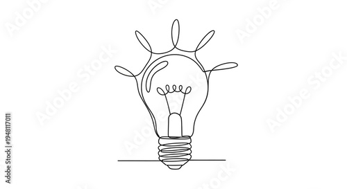 Minimalist light bulb continuous line drawing, symbol of innovation and ideas