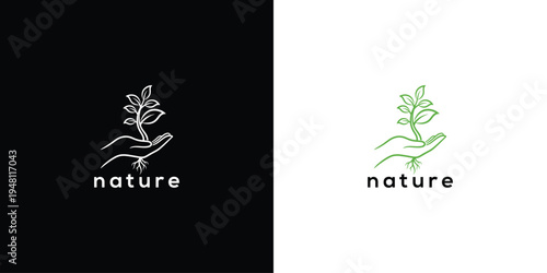 Nature Logo Hand Holding Sprout Growth Concept Eco Friendly Design.