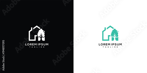 Eco House Logo Green Home Tree Symbol Real Estate Branding.
