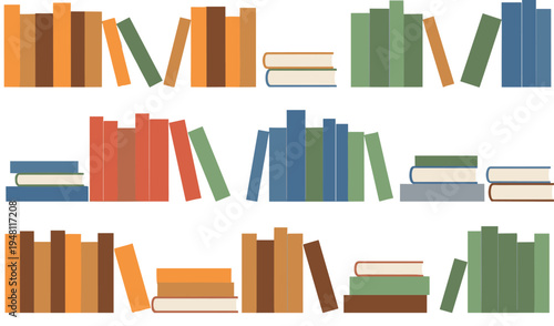Colorful book spines stacked horizontally in rows books