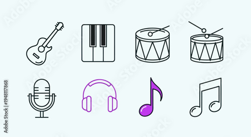 Music instruments icons set