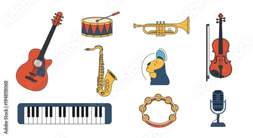 Musical instruments on white background