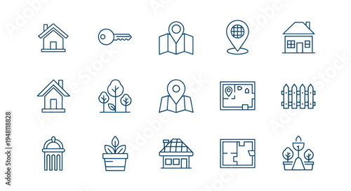 Real estate icons house map key nature