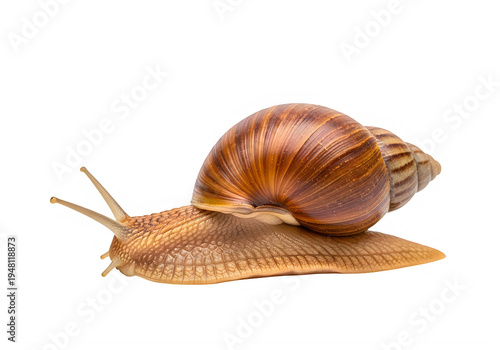 A snail with a brown shell on a white background isolated on transparent background