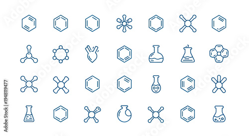 Science icons chemical structures and flasks