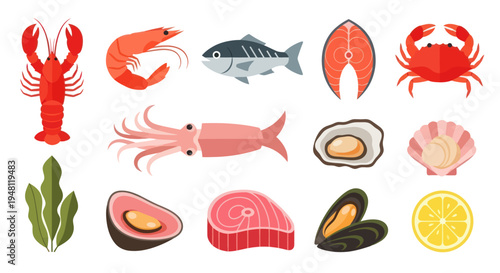 Seafood assortment lobster shrimp fish and more