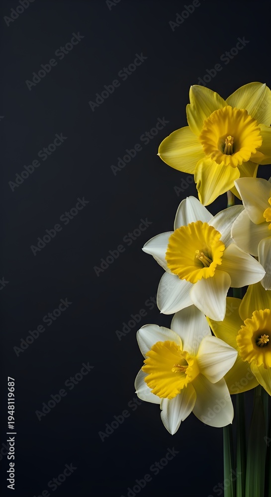 Fototapeta premium Minimalist Spring Daffodils on Black