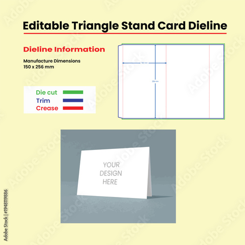Editable Triangle Stand Card Dieline With Dimensions And Instructions template