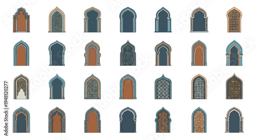 Collection of Stylized Islamic Archway Designs in Various Colors.