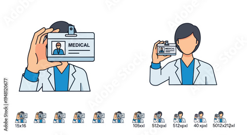 Medical Professional Holding Identification Badge with Photo and Medical Label.