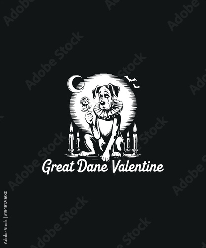 Great Dane Dog with Rose and Ruffle Collar Candlelight Moon Bats Valentine Theme