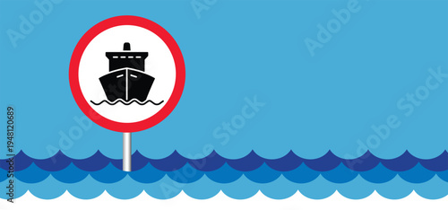 Western Asia. Strait of Hormuz and prohibitory sign. Naval blockade of naval vessels, oil tankers and cargo ships. For freight containers, access is prohibited or prohibited. Islamic Republic of Iran