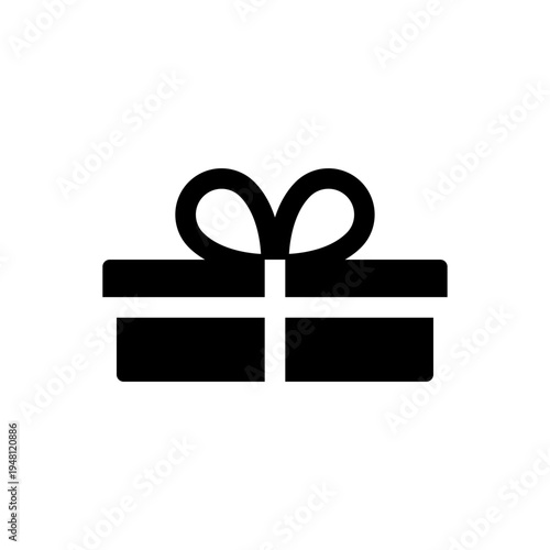 Flat gift icon. Vector gift box symbol. Short birthday present, Christmas gift icon. Black gift box icon.