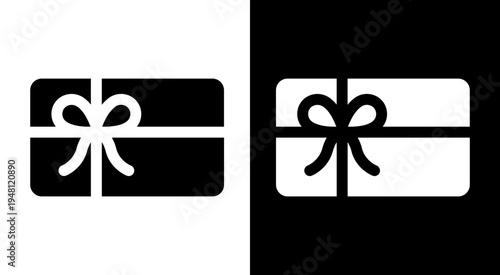 Gift card icon. Black and white vector gift box icon
