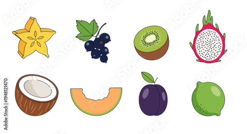 Variety of colorful fresh tropical fruits