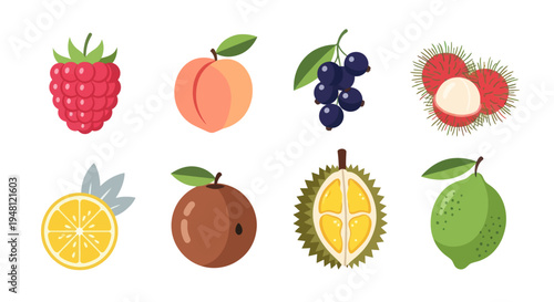 Variety of fresh fruits isolated on white