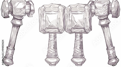 Artistic depiction of four hammers, likely meant for use in construction or the blacksmithing craft