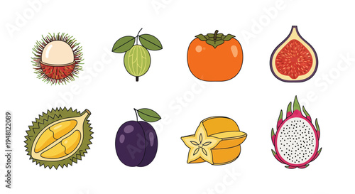 Various exotic fruits isolated on white