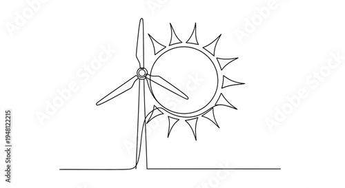 Wind Turbine and Sun Icon: Renewable Energy Concept