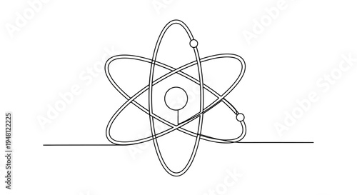 Atomic structure illustration, nucleus with orbiting electrons, science and education concept