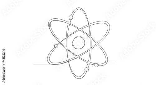 Single Line Drawing of Atomic Structure, Atom Symbol, Science and Technology Concept