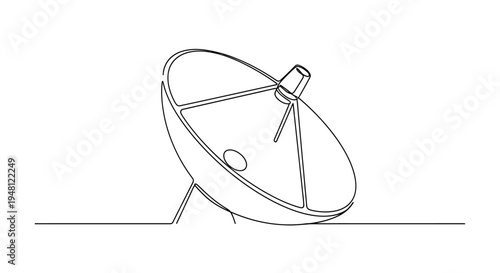 Satellite Dish Antenna on White Background, Single Line Drawing