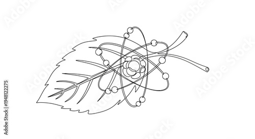 Atom on Leaf - Science and Nature Concept