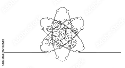 Atomic Structure with Gears Inside, Symbolizing Science and Engineering