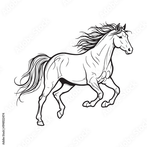 A horse with a long mane is shown in a sketch