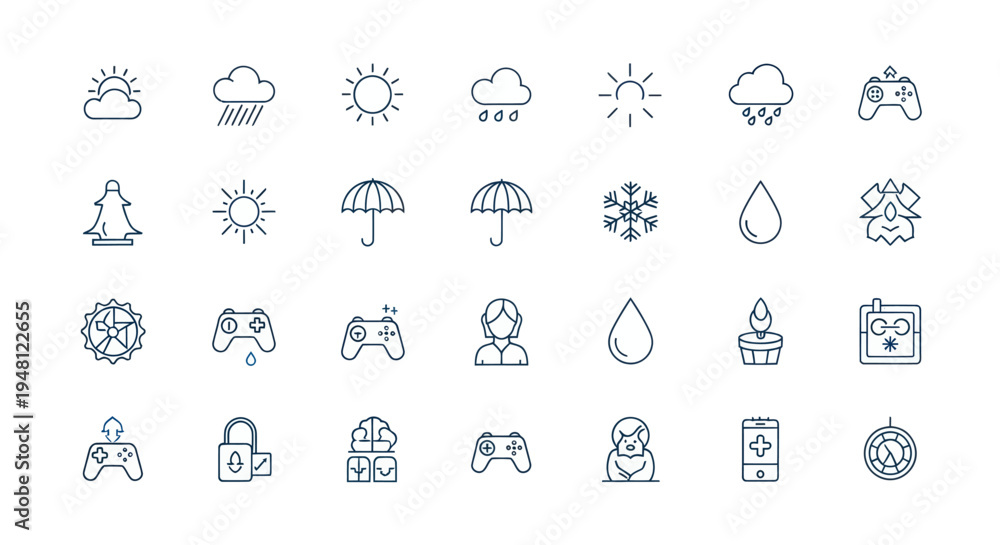 Obraz premium Weather icons and gamepad illustrations