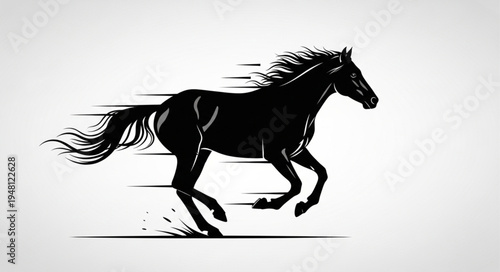 Dynamic Black Horse Galloping with Motion Blur Effect.