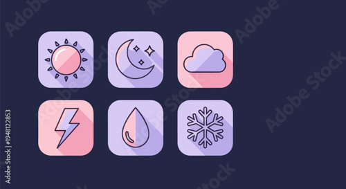 Weather icons set on dark background